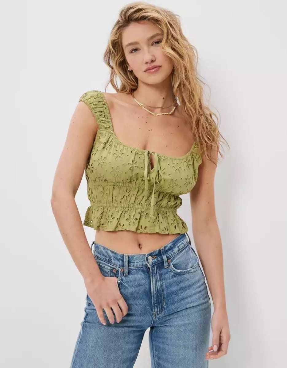 Chemises American Eagle AE Cap Sleeve Babydoll Blouse Vert Femme | OVQ-83529265